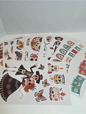 Dia de Los Muertos Decorations Day of The Dead Window Clings 9 pages, NEW